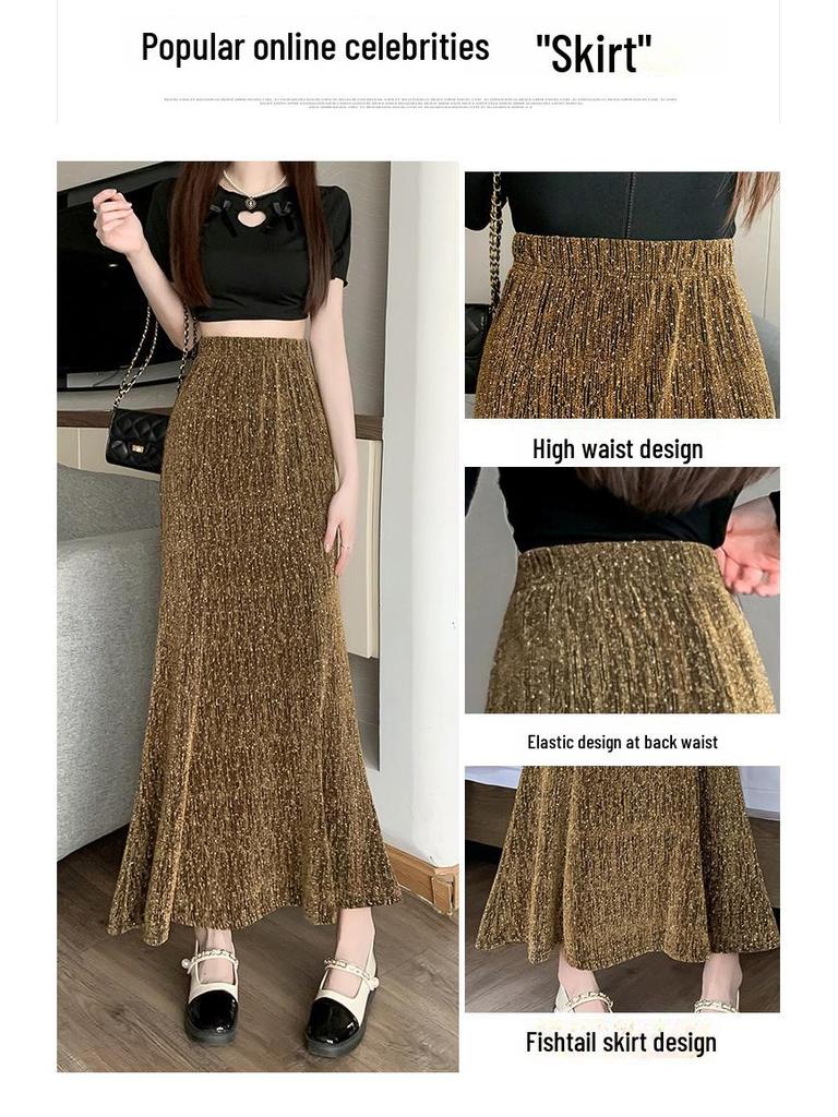 2024 Весна/Лето Ретро Узкая Длинная Женская Юбка с Высокой Талией: Корейский стиль All-Match
