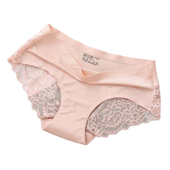 Женские однотонные трусы со средней посадкой, прозрачные кружевные трусы с вышивкой, бесшовные трусики из ледяного шелка, нижнее белье