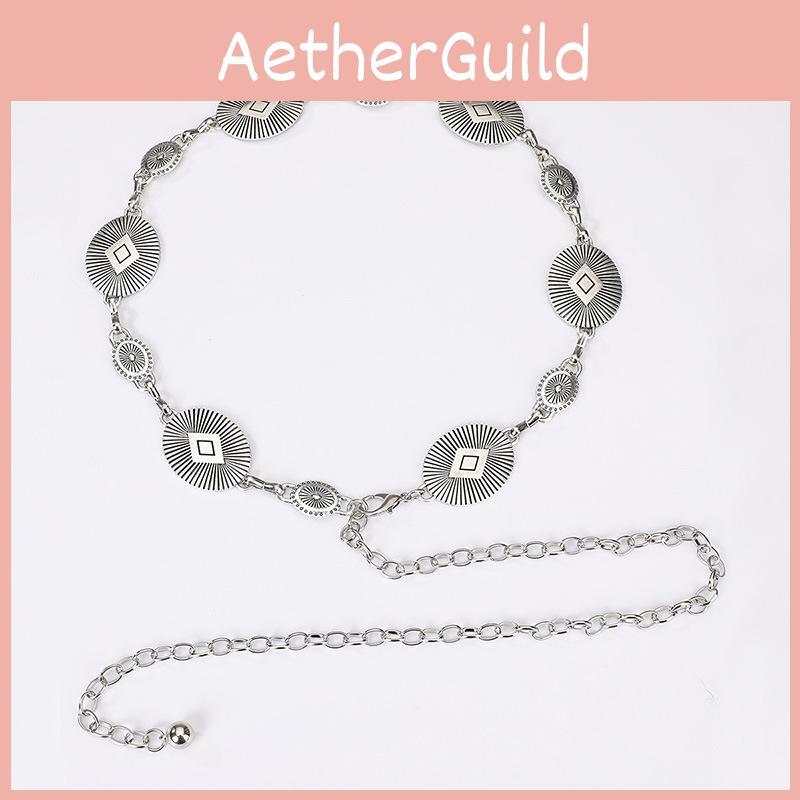 Metallic Ladies Waist Chain With Artistic Engraving For Casual Office Wear