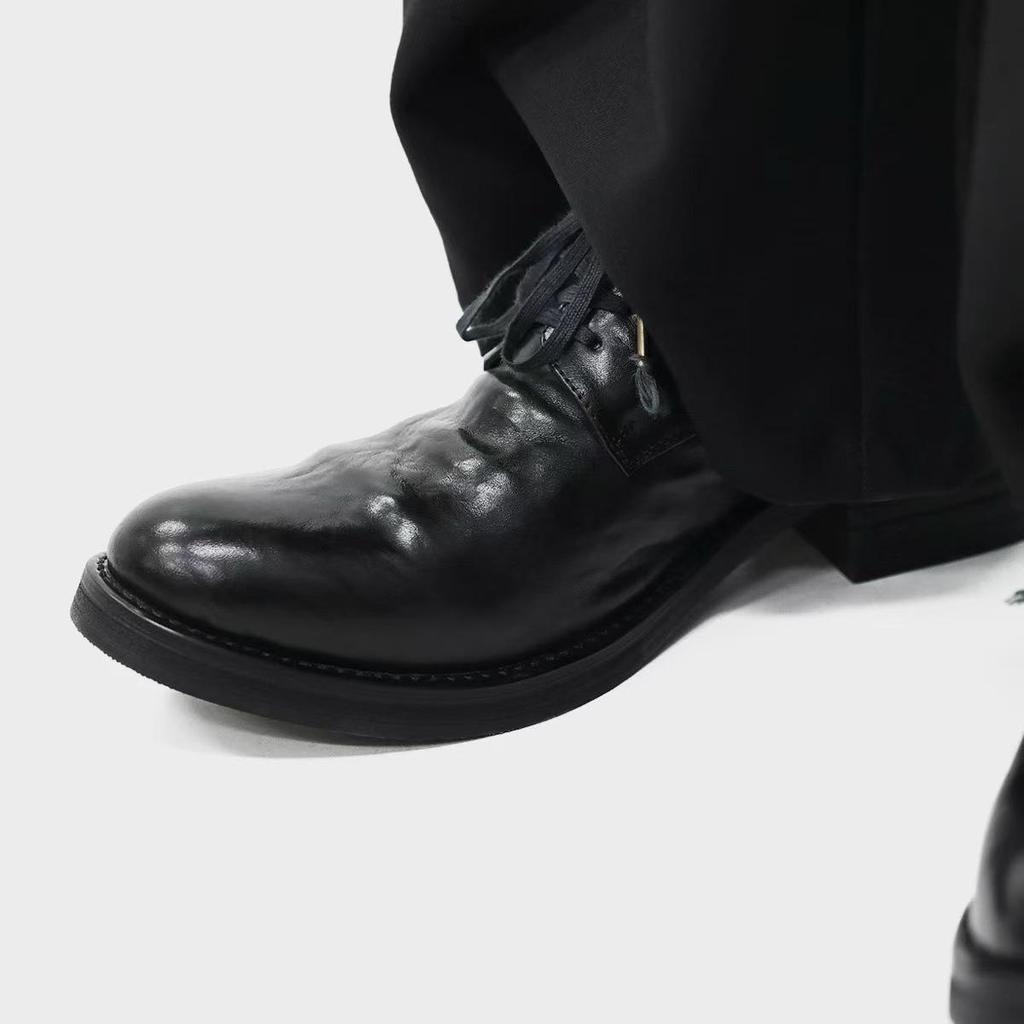 Мужские черные туфли дерби из стираной кожи – модный, мятый, заостренный дизайн