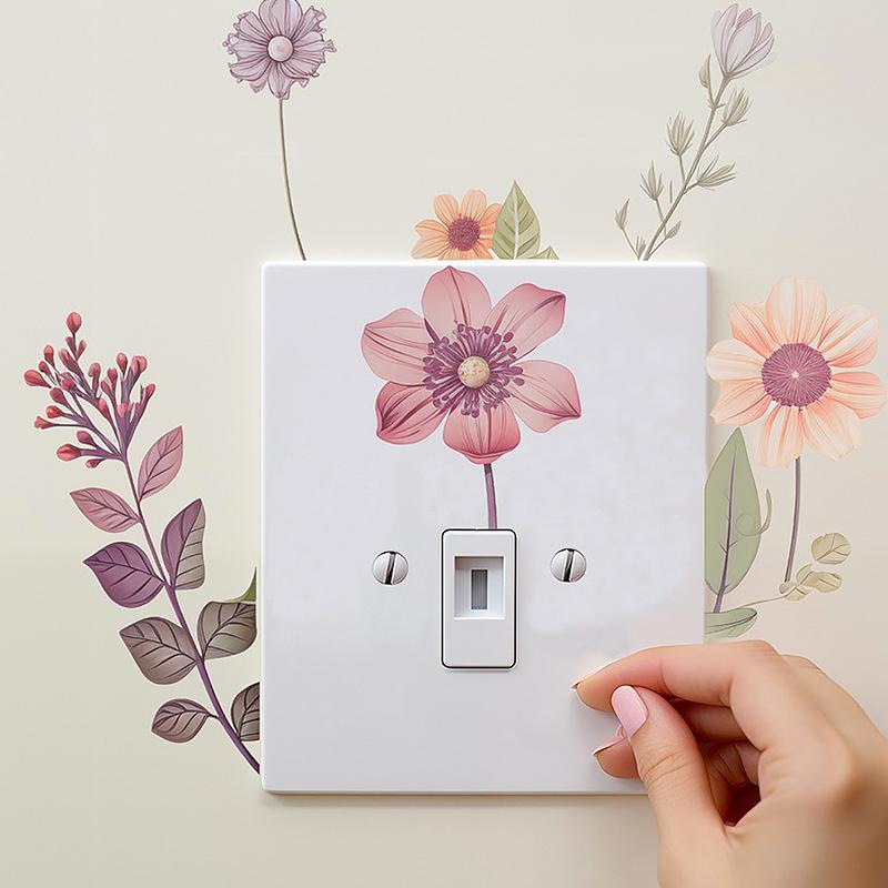 5Pcs Switch Wall Sticker Beautiful PVC DIY Wall Decals Removable Flowers Waterproof Self-Adhesive for Bedroom Bathroom