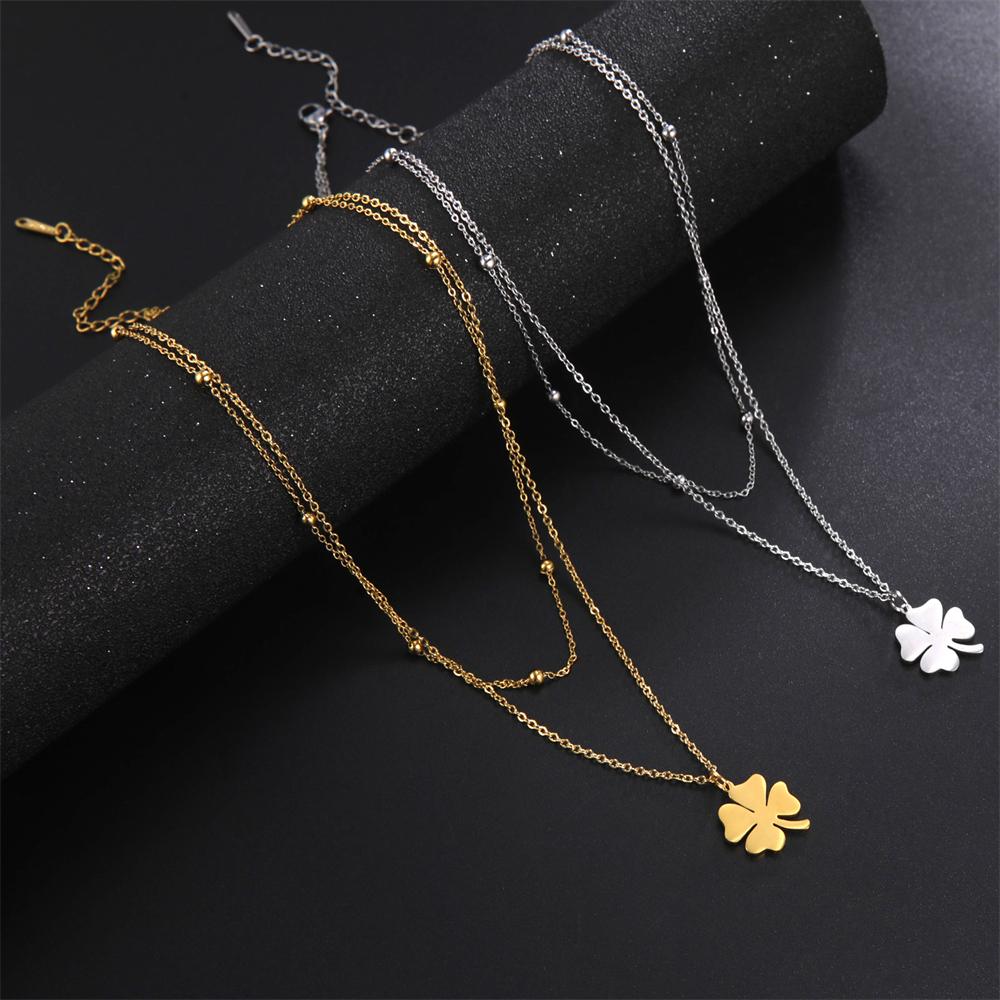 Cazador 2026 Lucky Clover Pendant Necklace Stainless Steel Gold Color Double Layer Chain Necklaces for Women Jewelry Gift