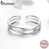 BAMOER Authentic 925 Sterling Silver Geometric Twisted Wave Open Size Finger Rings