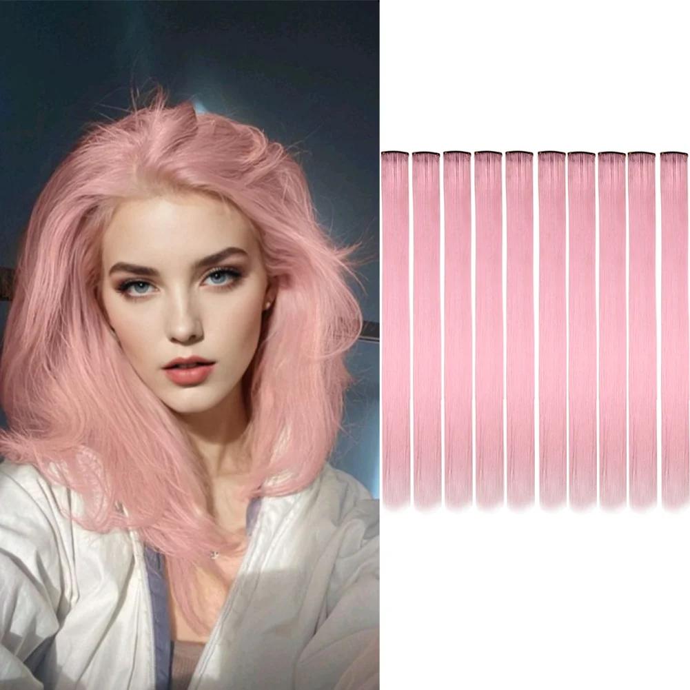 10 шт./упак. Цветные накладные пряди для вечеринки, заколки для волос для девочек, 18 дюймов, омбре, прямые, синтетические 2027