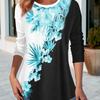 Spring and Autumn Round Neck 3D Color Block Floral Printed Top Fashionable Casual Long Sleeved Women's T-shirts