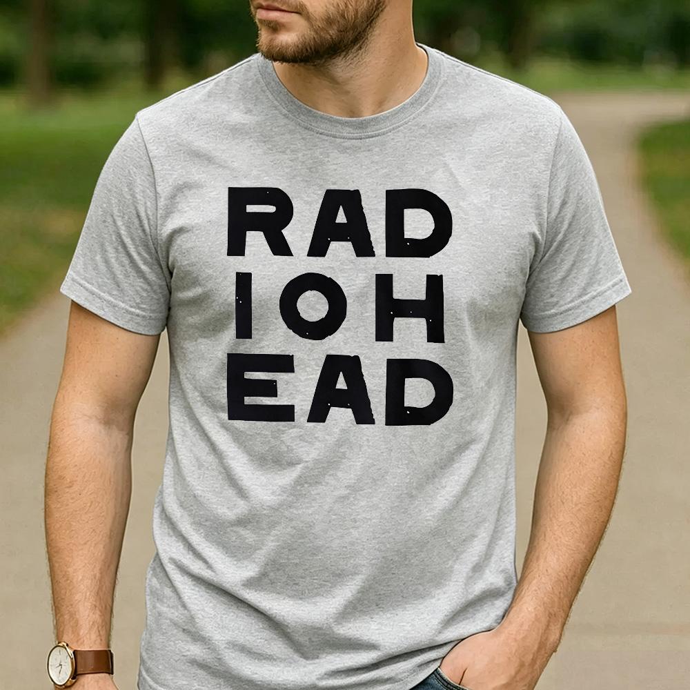 Radiohead Distressed Block Text Graphic T Shirt Unisex Crew Neck Short Sleeve Rock Fan Holiday Gift Tee