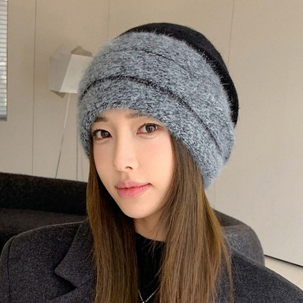 Утолщенная вязаная шапка, ветрозащитная шапка-пуловер, повседневные шапочки-боннет для женщин и девочек