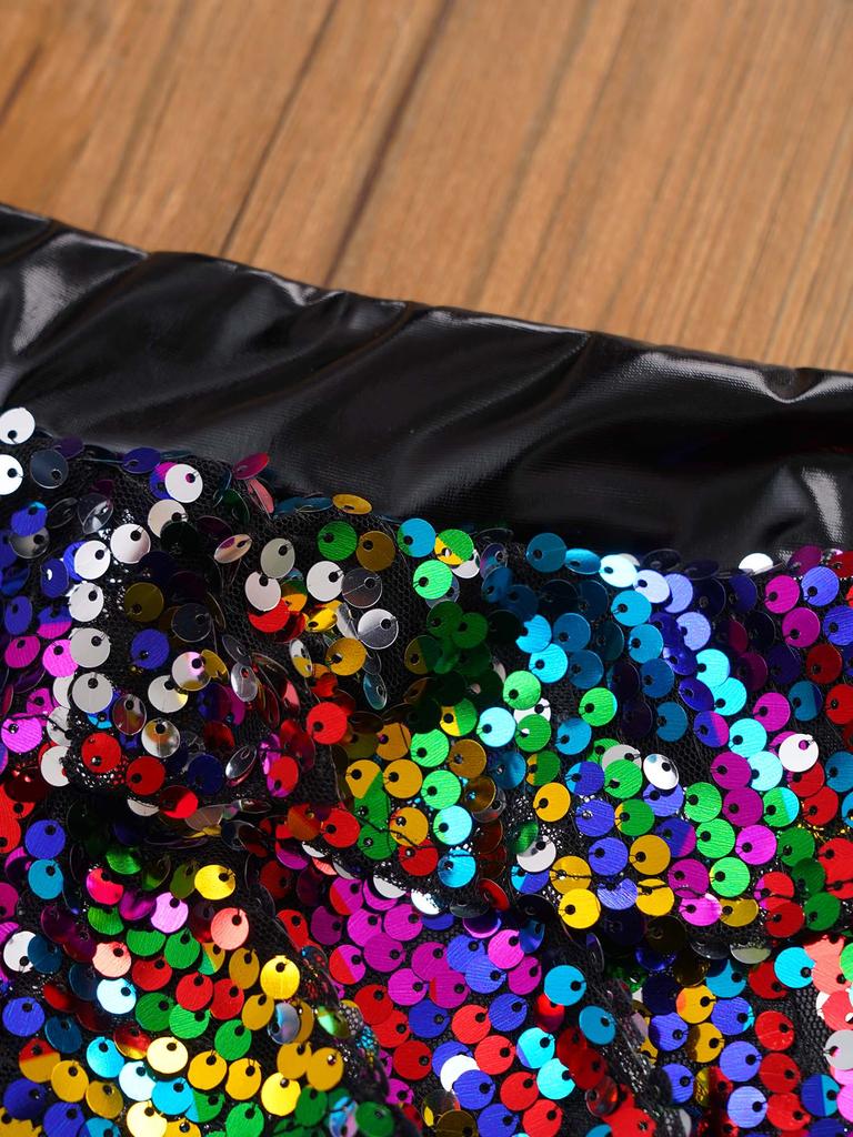 Детские шорты для выступлений для девочек, блестящие пайетки, многоярусные оборки, металлический эластичный пояс, кюлоты, одежда для танцев