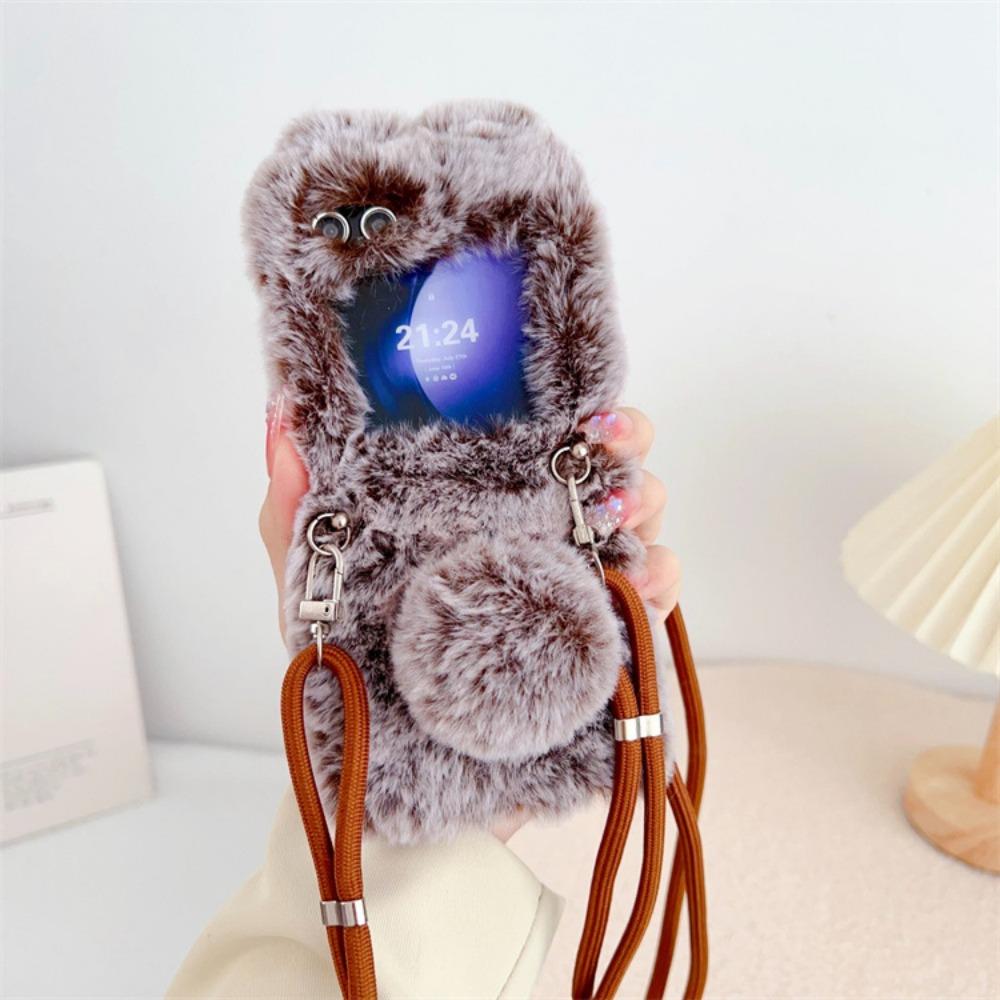 Чехол Crossbody Plush Cartoon Phone Case для Samsung Galaxy Z Flip 6 5 4 3 Flip6 Flip5 Flip4 Flip3 5G противоударный защитный чехол