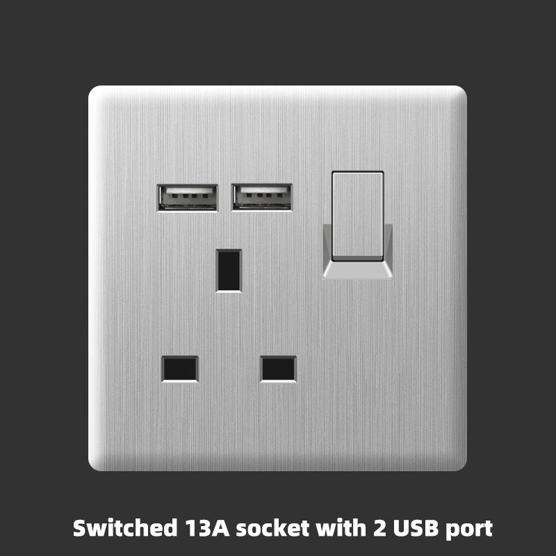 UK 13A with USB Type-c 18W Fast Charging Wall Power Socket plug,Universal Wall Light Household Switch Dual USB Electrical Outlet