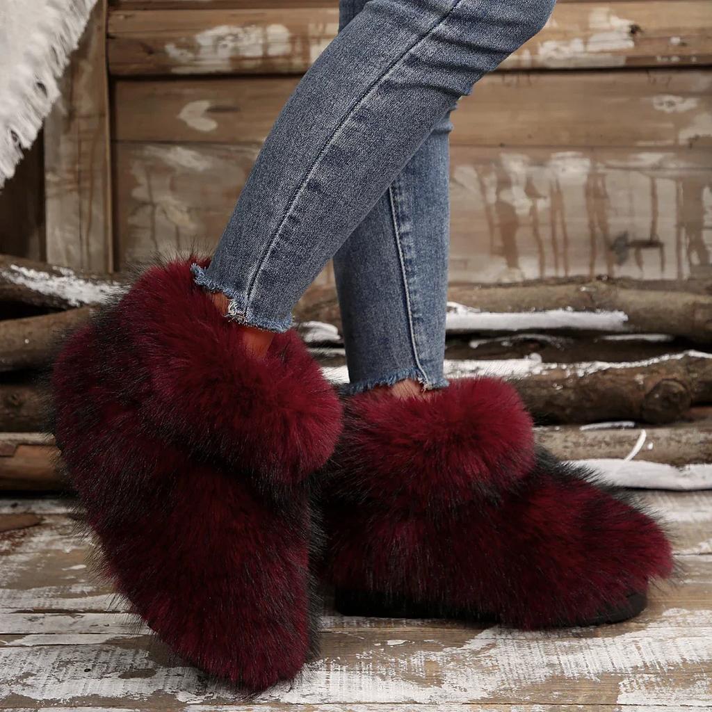 Fashion New Woman Boots High Boots Over-the-knee Fur Snow Boots Women's Fashion Warm Wool-like Plus Velvet Padded Winter Platform Shoes
