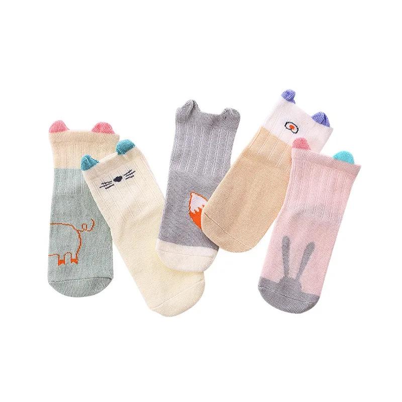 5 пар детских неувядаемых мягких детских носков из чистого хлопка с животным дизайном для девочек от 0 до 12 лет