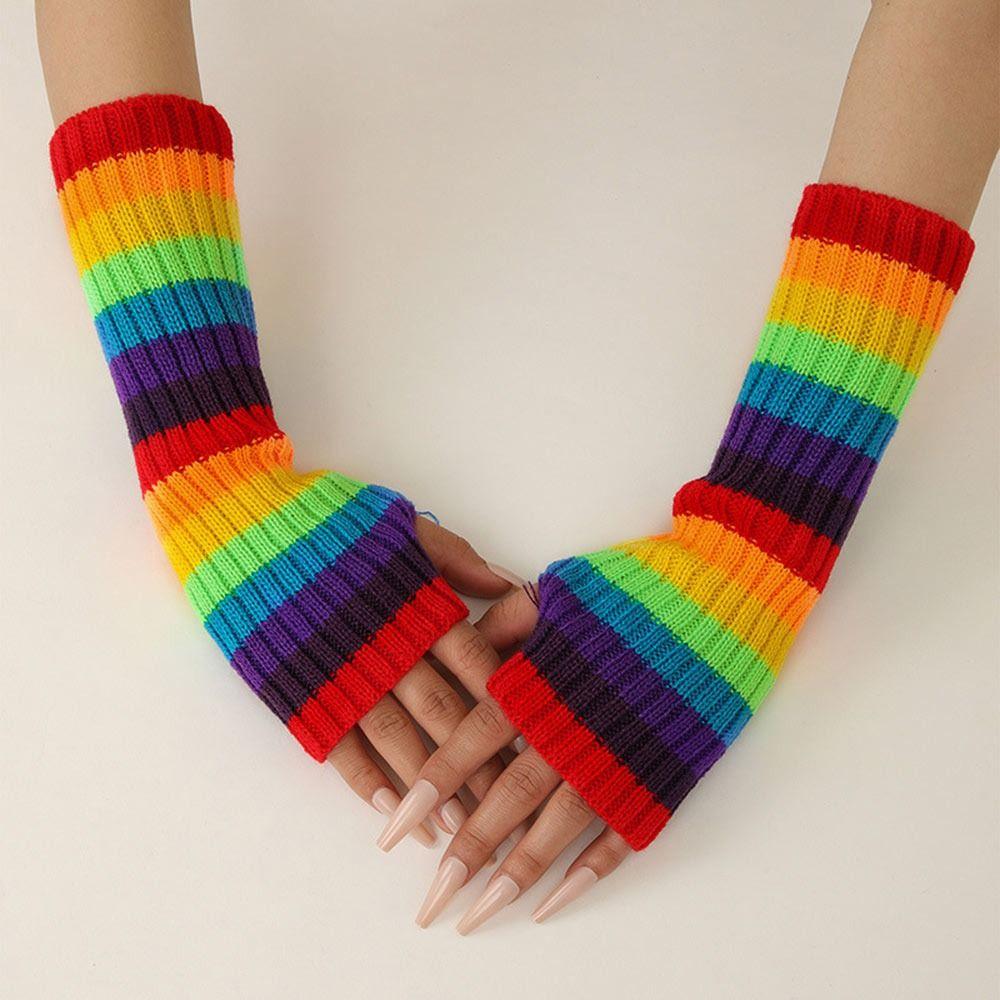 1Pair Warm Half Finger Gloves Striped Arm Sleeve New Arm Warmer Autumn