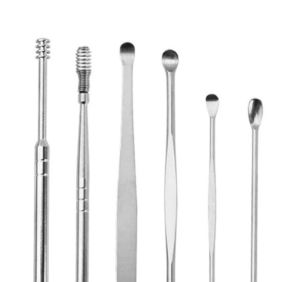 Yousheng 6 шт./комплект, средство для удаления ушной серы, цельное формованное, вращающееся на 360 градусов, из нержавеющей стали, двухголовое, для взрослых