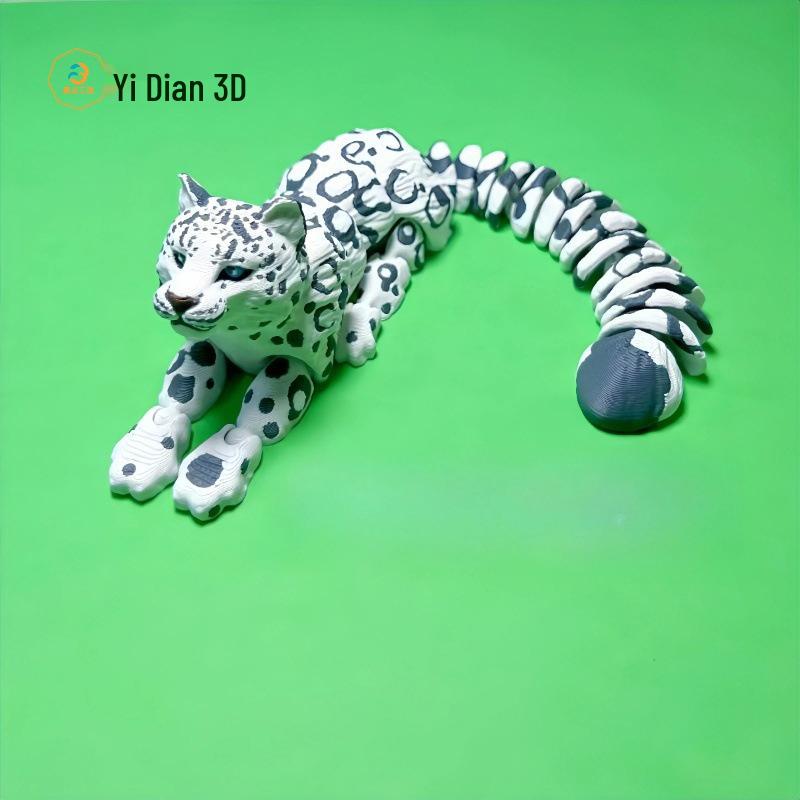 Articulated 3D Printed Snow Leopard Ornament and Easter Decoration