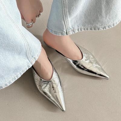 Модные французские мюли с острым носком класса люкс для женщин, летняя обувь, модные ленивые полушлепанцы на среднем толстом каблуке