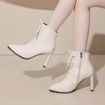 Зимние ботинки Naked с острым носком, на шнуровке спереди, с боковой молнией, противоскользящие, износостойкие, на высоком каблуке