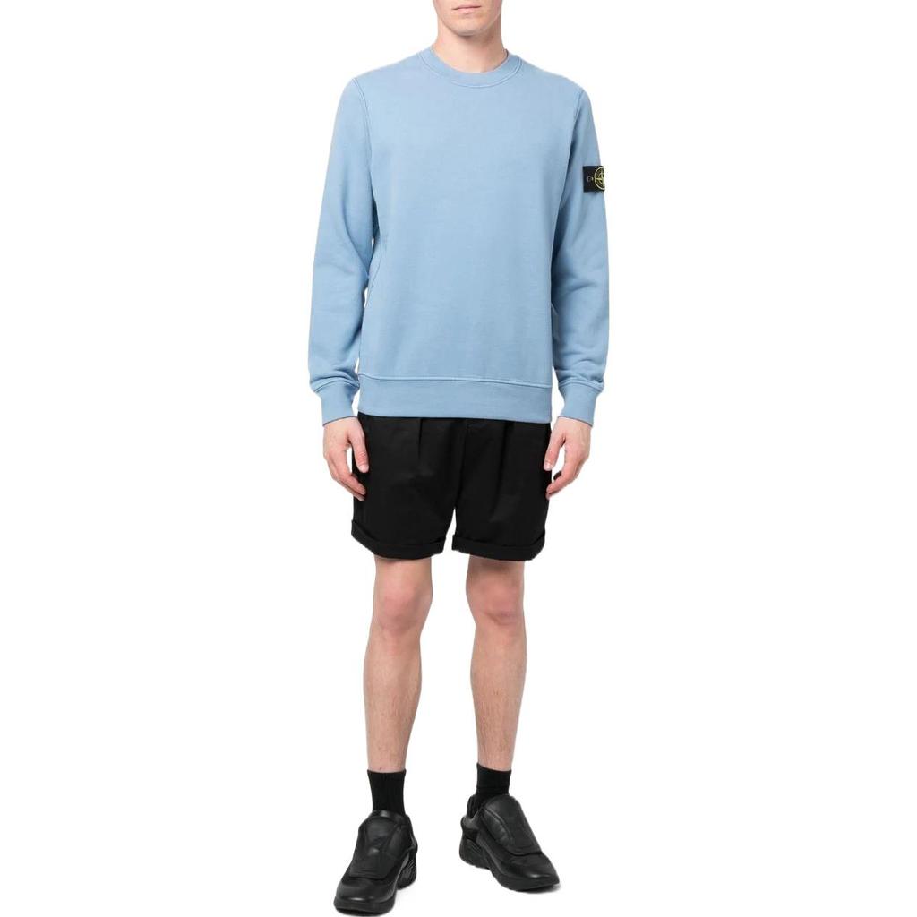 STONE ISLAND FW22 Solid Color Logo Decorated Casual Long Sleeve Sweatshirt Men Sweatshirt Light-Blue 771563020-V0046