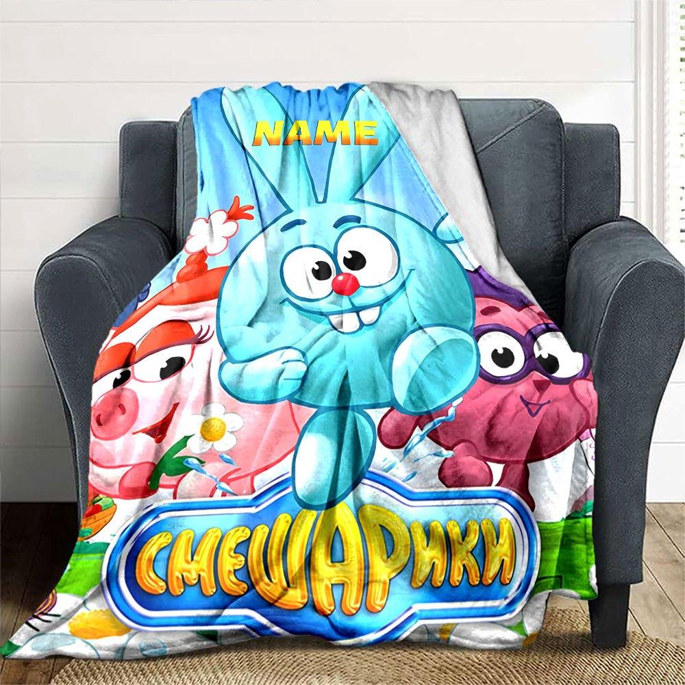 Cute Cartoon Animals Including A Blue Bunny And A Pig With Flowers In A Colorful Scene Lightweight Customizable Blanket Customize Your Name Durable
