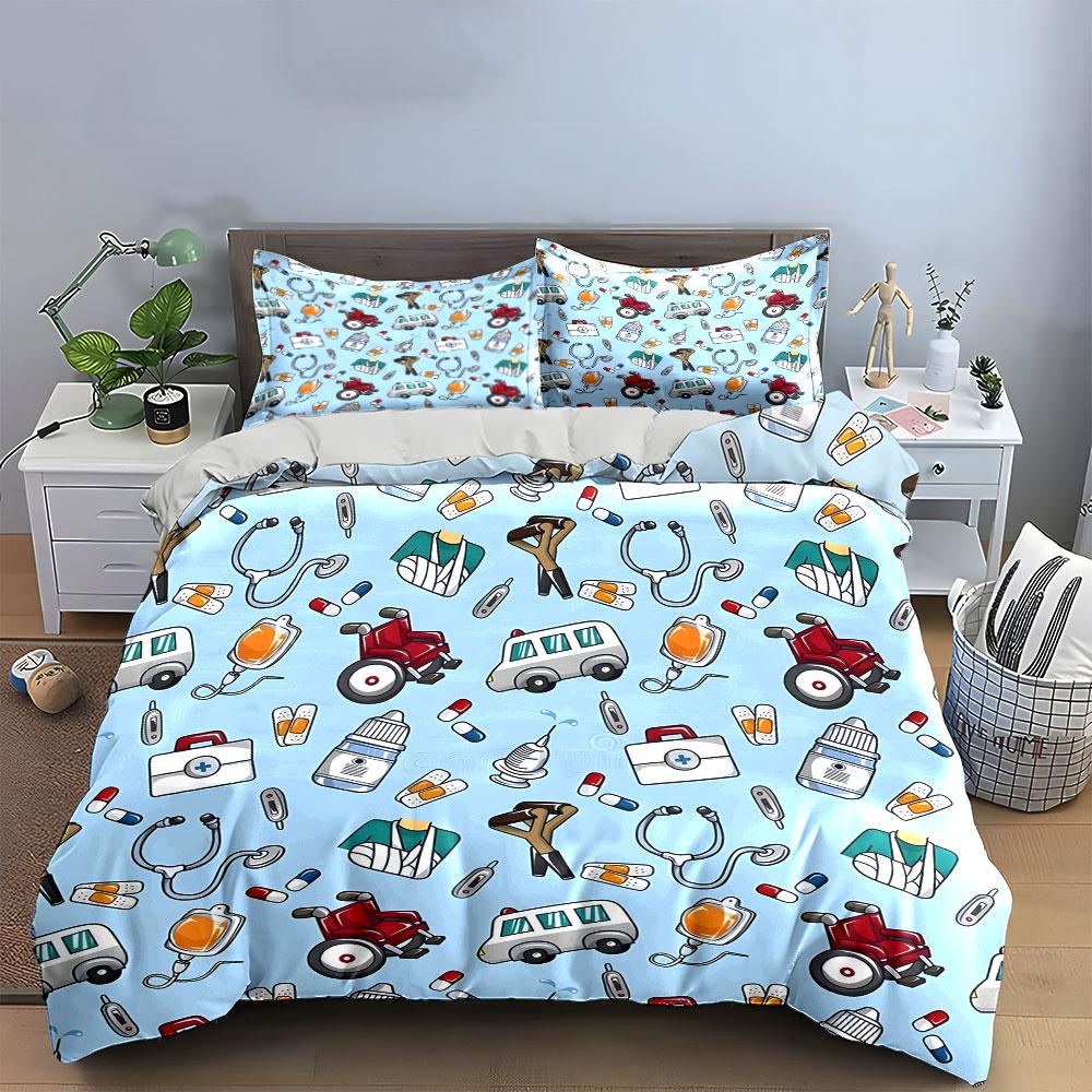 Medical Care Essentials Set Illustration Exquisite three-piece bedding set gift for kids and adults