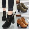 Women Shoes Women Fashion High Heel Lace Up Ankle Boots Ladies Buckle Platform Artificial Leather Shoes Boots Plus Size