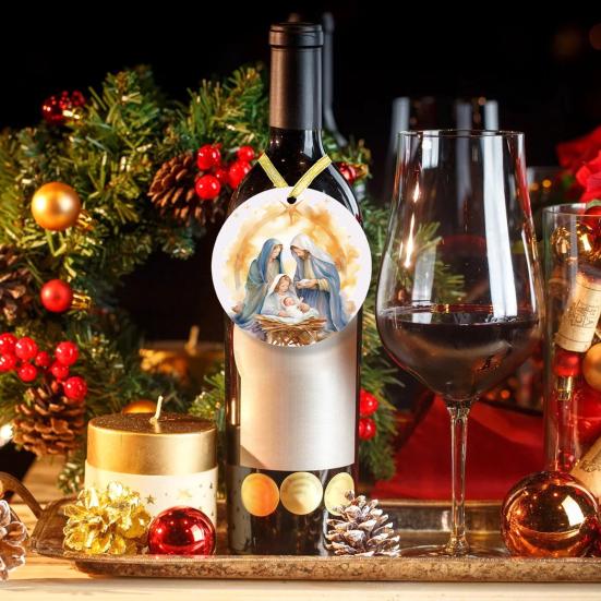 Рождественский ночной орнамент Круглый акриловый Рождение Иисуса Христа Подвесное украшение Религиозная тематика Рождественский сувенир для зимнего декора рождественской елки