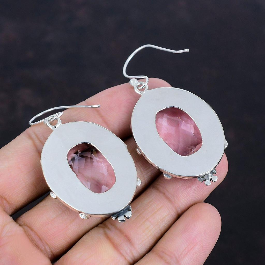 Faceted Pink Kunzite Earring Natural Gemstone Handmade Jewelry 925 Sterling Silver Earring Dangle Earrings Dainty Jewelry Gifts For Friend