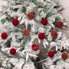 12x 2.4inch Christmas Red Ball Baubles Pendants Xmas Hanging Decoration Flocked Material for Holiday