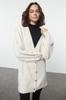 Women's Fashionable Stylish Hijab Cardigan Cream Knitted Patterned Knitwear Cardigan