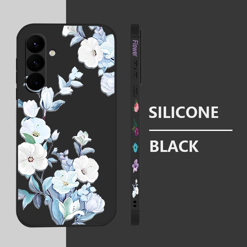 For Samsung S25 Ultra S24 FE S23 A56 A36 A16 A55 Phone Shell Floral Print Matte Lens Protection TPU Lanyard Soft Shockproof Silicone Slim Case Cover