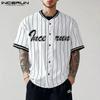 Men Collarless Striped Short Sleeve Buttons T-shirts Stitching Summer Tops