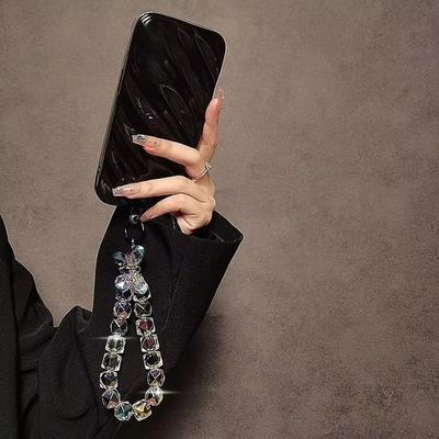 Новая Блестящая Алмазная Цепочка на Телефон в Виде Бабочки, Противопотерянная, Портативная, Цветная, с Бусинами, Подвесная Сумка, Брелок, Кристальная Бусина, Ремешок на Запястье