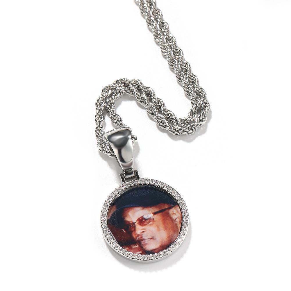 THE BLING KING Oversize Large Round Custom Photo Pendant Necklace Engrave Name Iced Out CZ Hiphop Jewelry Memory Gifts