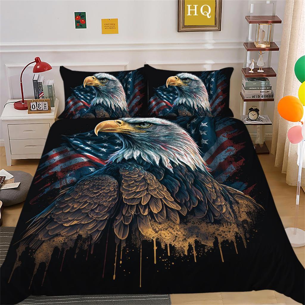 Eagle Bedding Set for Boys and Men, Down Duvet Covers, Pillowcases 2/3pcs, King Queen Bed 3D Printed Animal Cover Set Gift
