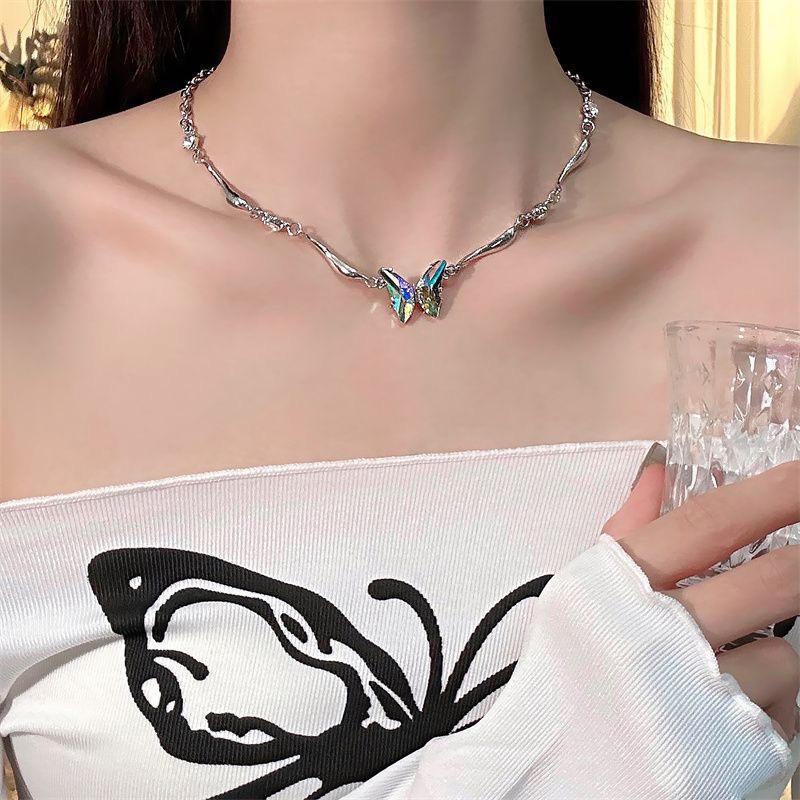 Блестящие бабочки подвески ожерелья для женщин девочек красочные изысканные ключичные цепочки ювелирные изделия аксессуары подарки