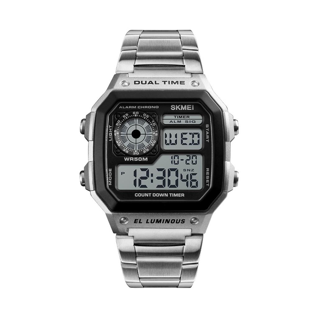 SKMEI Спортивные мужские часы из нержавеющей стали 5ATM Водостойкие цифровая подсветка Мужские наручные часы Мужские