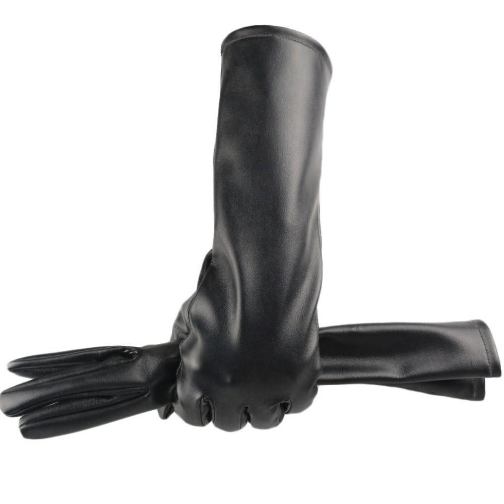 Elegant Watertight Winter Gloves Antiskid Thicken Touch Screen Gloves Mid-Length Plus Velvet Pu Leather Gloves Outdoor Riding