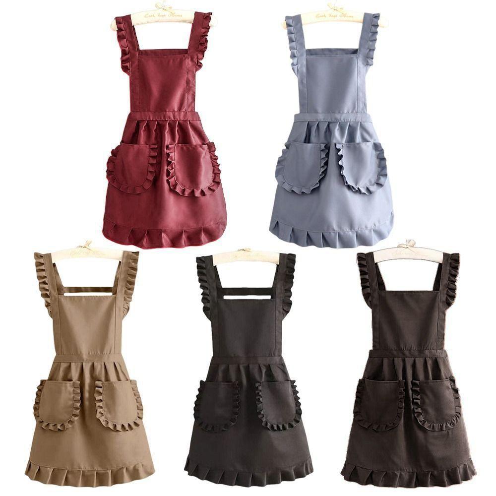 Прочные Хлопковые Кружевные Фартуки Водонепроницаемые Корейский Стиль Кухонные Фартуки Милые Большие Карманы Фартук для Рисования для Женщин Девочек