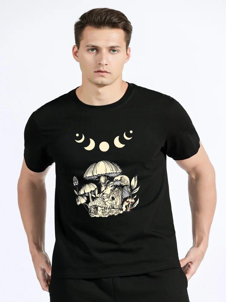Винтажная футболка в стиле панк Cottagecore с эстетической лягушкой, женская футболка унисекс с грибом и луной Witchy, одежда унисекс, футболка с короткими рукавами и графикой