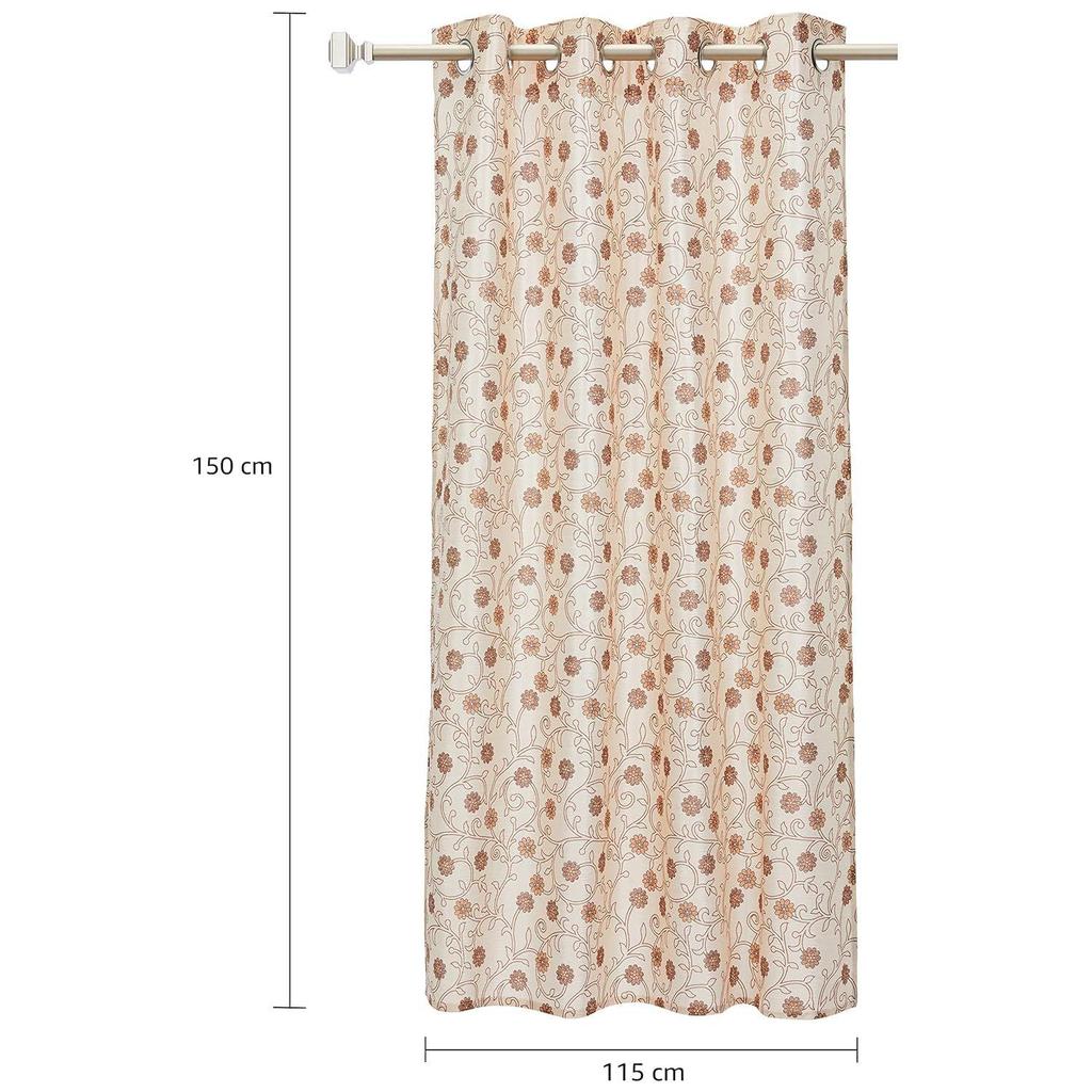 Pack of 2 Polyester Floral Leaf Print Window Curtain Regular Print 135 GSM , Brown