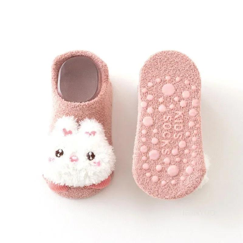 Мультяшные носки для малышей с мишками для девочек и мальчиков, новорожденные, противоскользящие, мягкие, теплые, зимние, осенние, для малышей, для дома, толстые носки, детские чулки