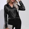 Elegant Satin Shirt Fashion Long Sleeve Women Clothing Casual Solid Silk Blouses Autumn Turn-down Collar Lady Tops