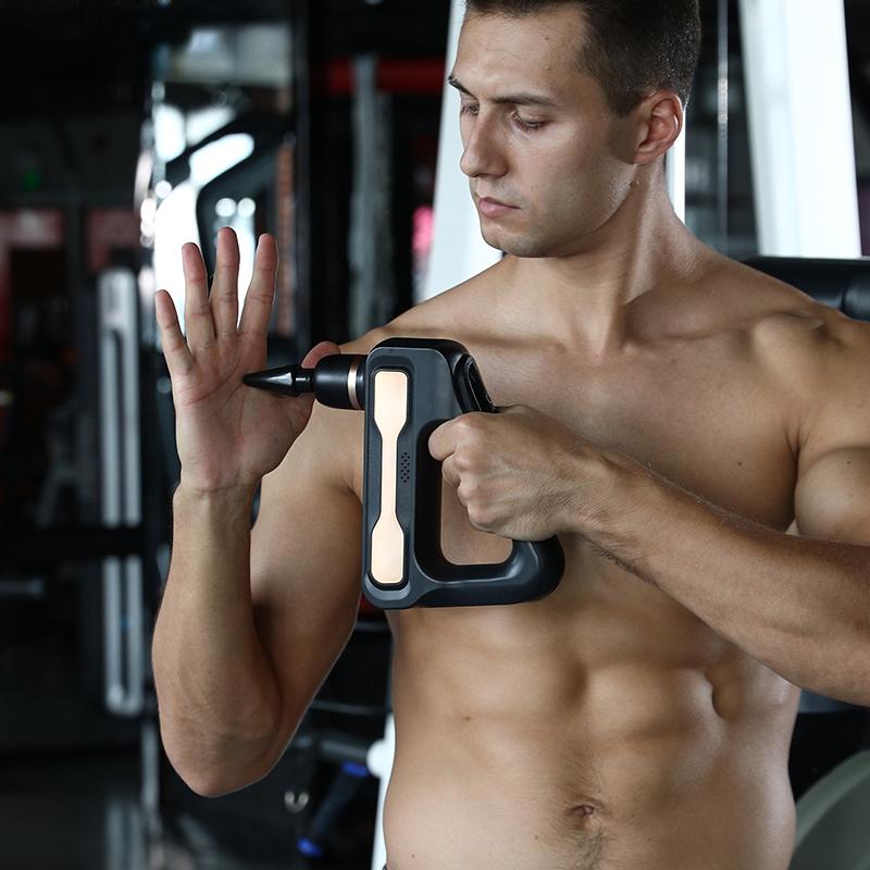 Новый ЖК-треугольный электрический массажный пистолет с ЖК-дисплеем, расслабляющий мышцы, 32-скоростной массаж глубоких тканей, постукивание по мышцам, упражнения для похудения, 8 массажных головок