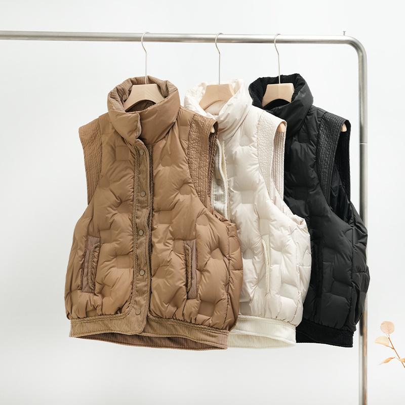 2024 Autumn and Winter New Down Stand-up Collar Vest Fashion Versatile Top Casual Pressure Glue Warm Vest Tide