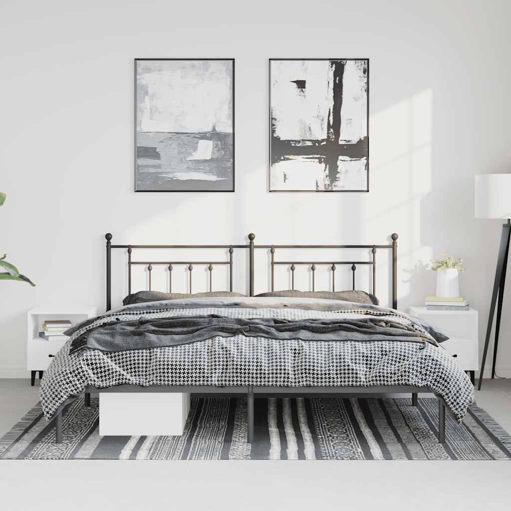 Metal Bed Frame with Headboard Black 183 x 213 cm