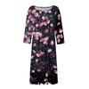 Women's Casual Fashion Round Neck Three Quarter Sleeve Print Midi Dress