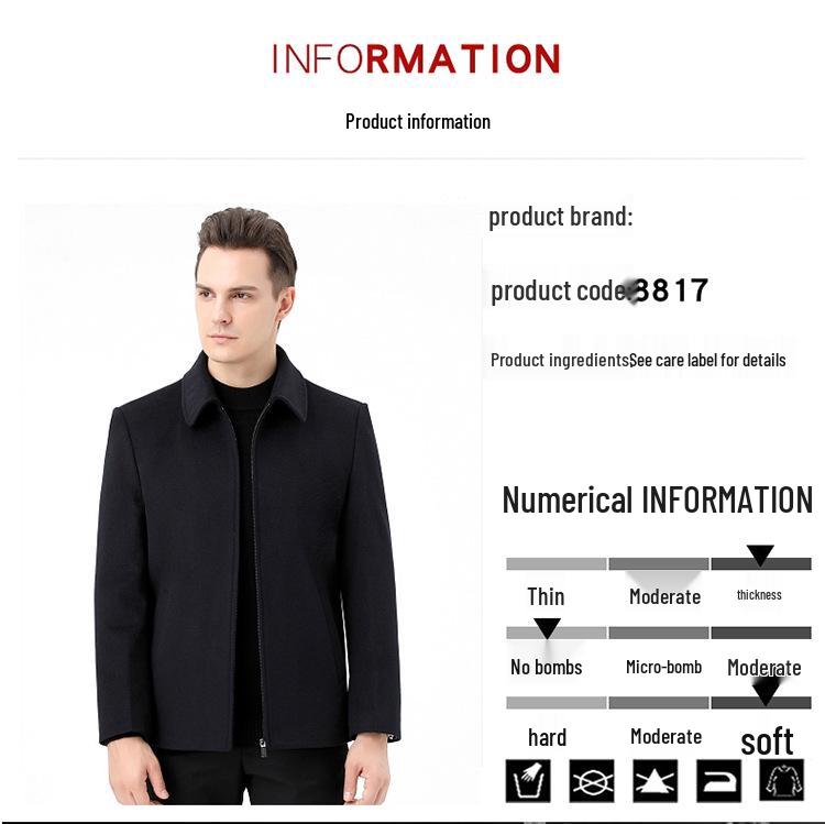 Мужская зимняя шерстяная куртка 2025: Мода в стиле business casual, Утепленное пальто с лацканами