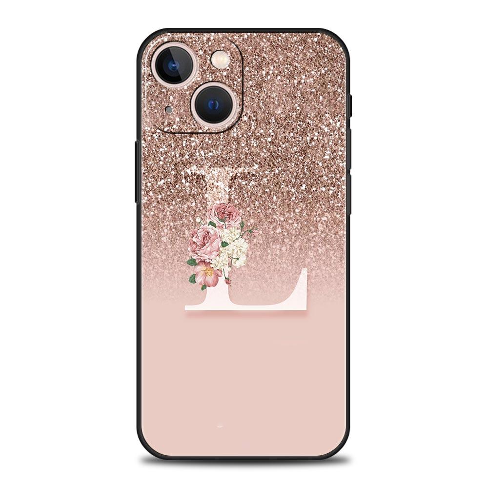 Чехол для телефона с розовой буквой, блестящий, для iPhone 17 16 15 Pro Max 11 12 13 14 7 8 Plus SE 2020 X XR XS, мягкий, черный