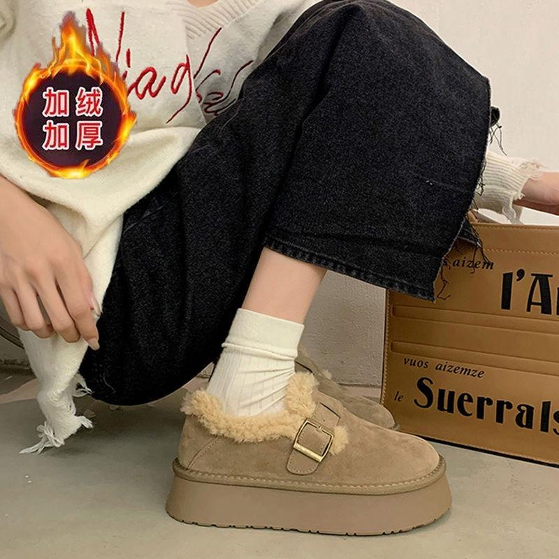 Женские зимние пушистые ботинки на толстой подошве, женские ботинки, короткие ботинки с набивным утолщенным теплым хлопком