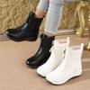Новые женские двухцветные ботильоны на платформе - Модные ботинки с передней молнией, Универсальные зимние ботинки на подкладке из искусственного меха